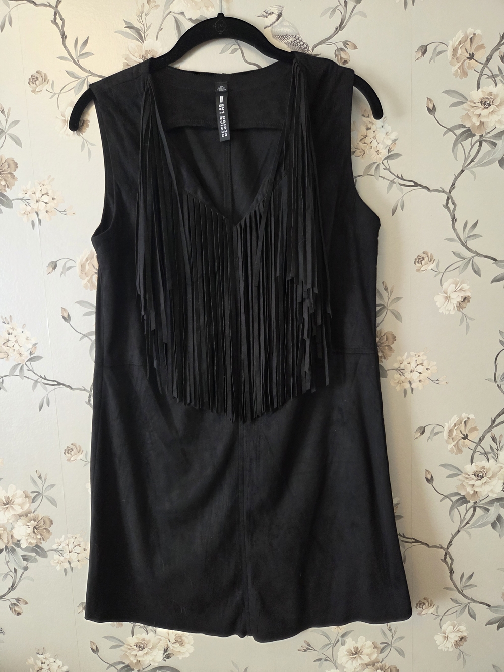 Design Lab Lord & Taylor Black Faux Suede Fringe Top
